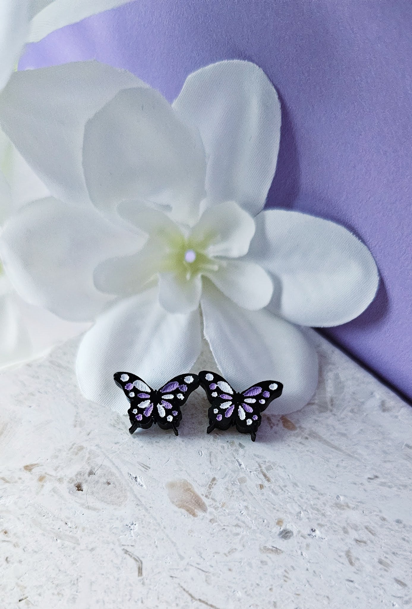 Glossy Black Butterfly|Studs
