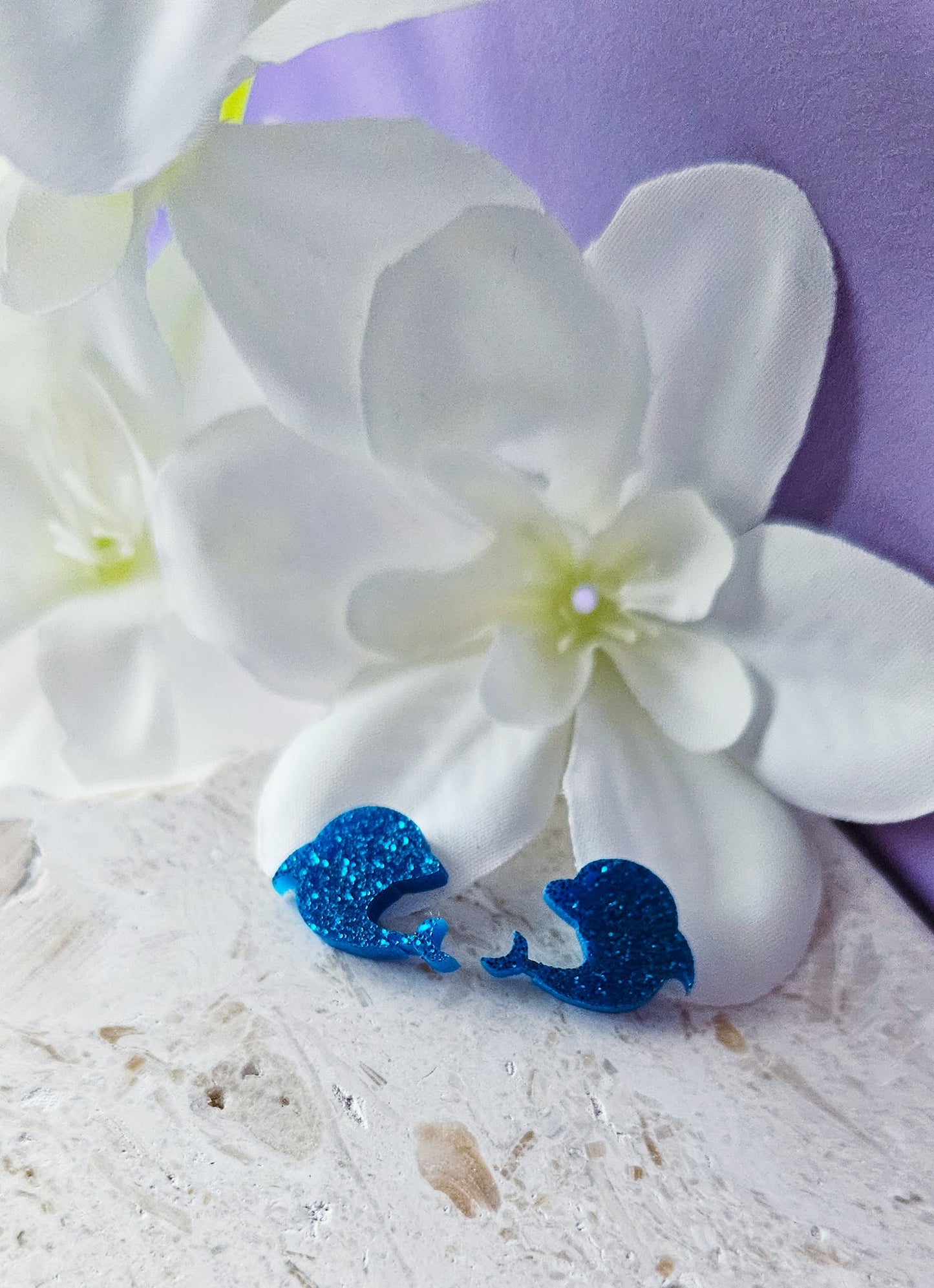 Sky Blue Glitter Dolphins|Studs