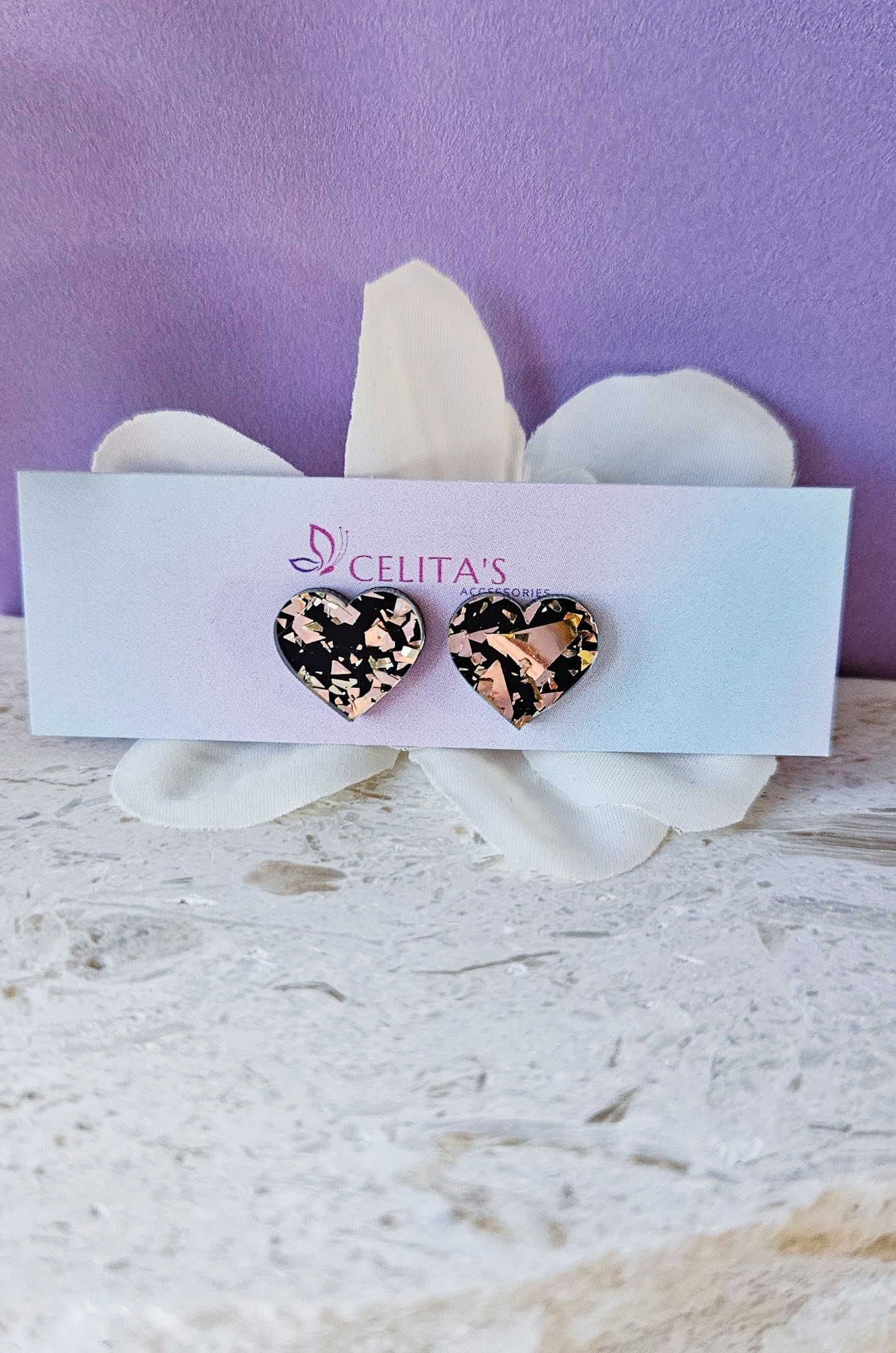 Black & Gold Heart Shards| Studs
