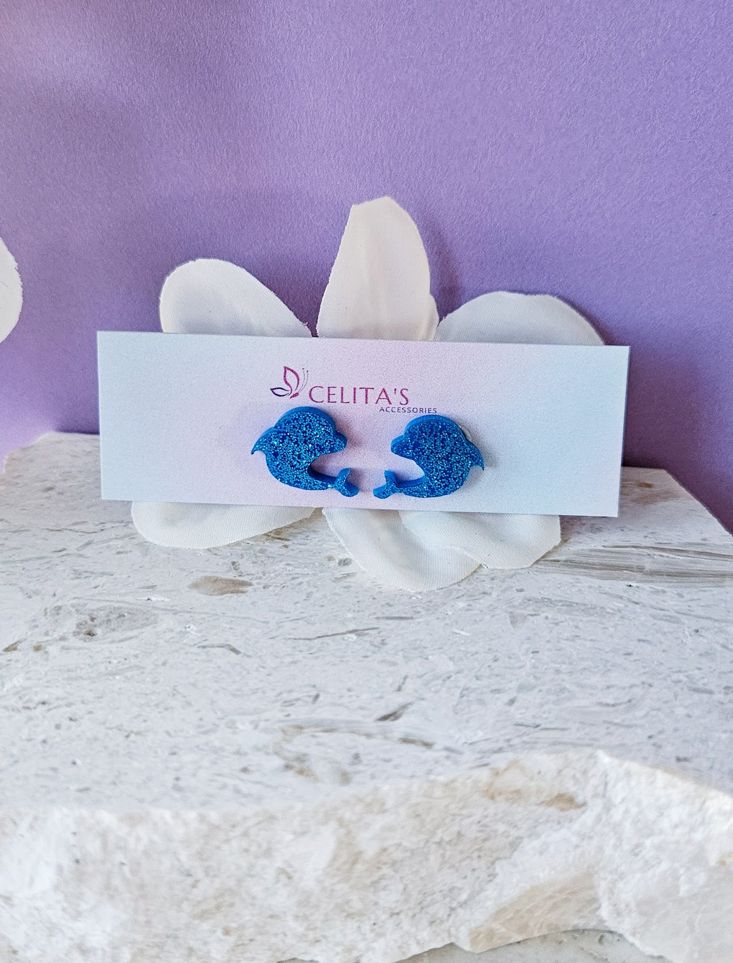 Sky Blue Glitter Dolphins|Studs