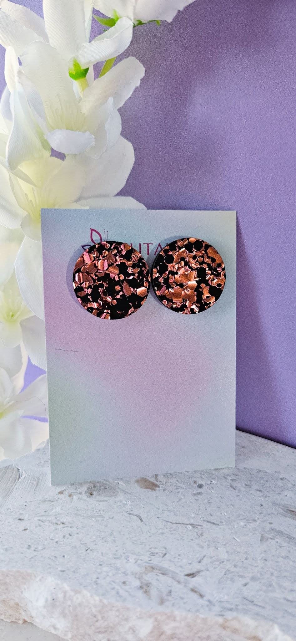 Black & Rose Glitter| Studs