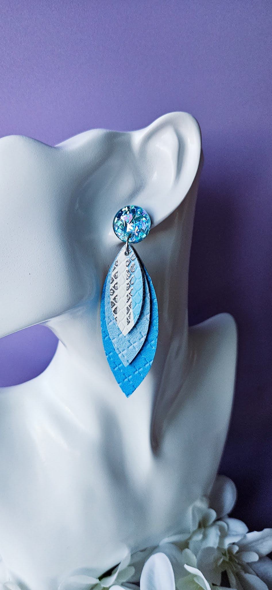 Blue Leaf Dangles w/Blue Stud Top