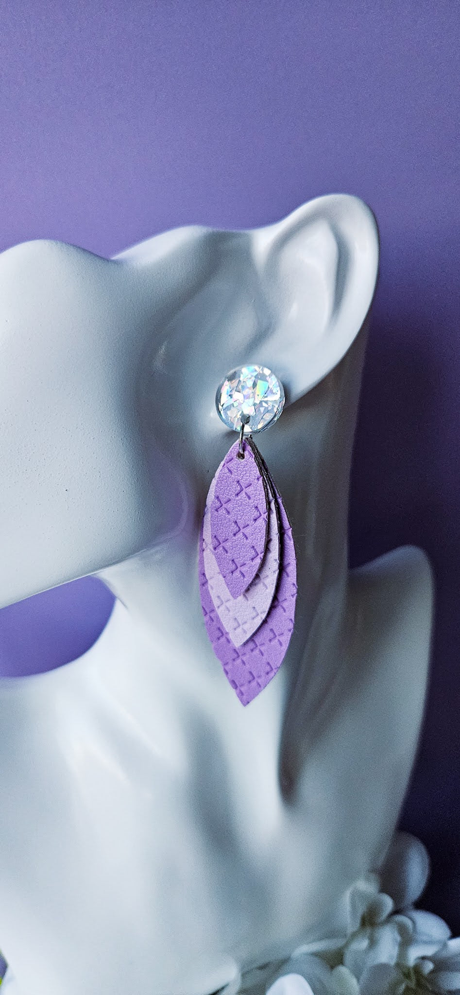 Purple Leaf Dangles w/ Silver Stud Top