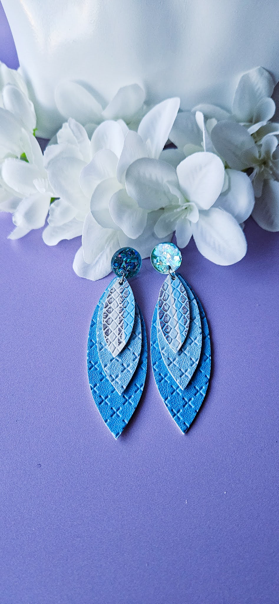 Blue Leaf Dangles w/Blue Stud Top