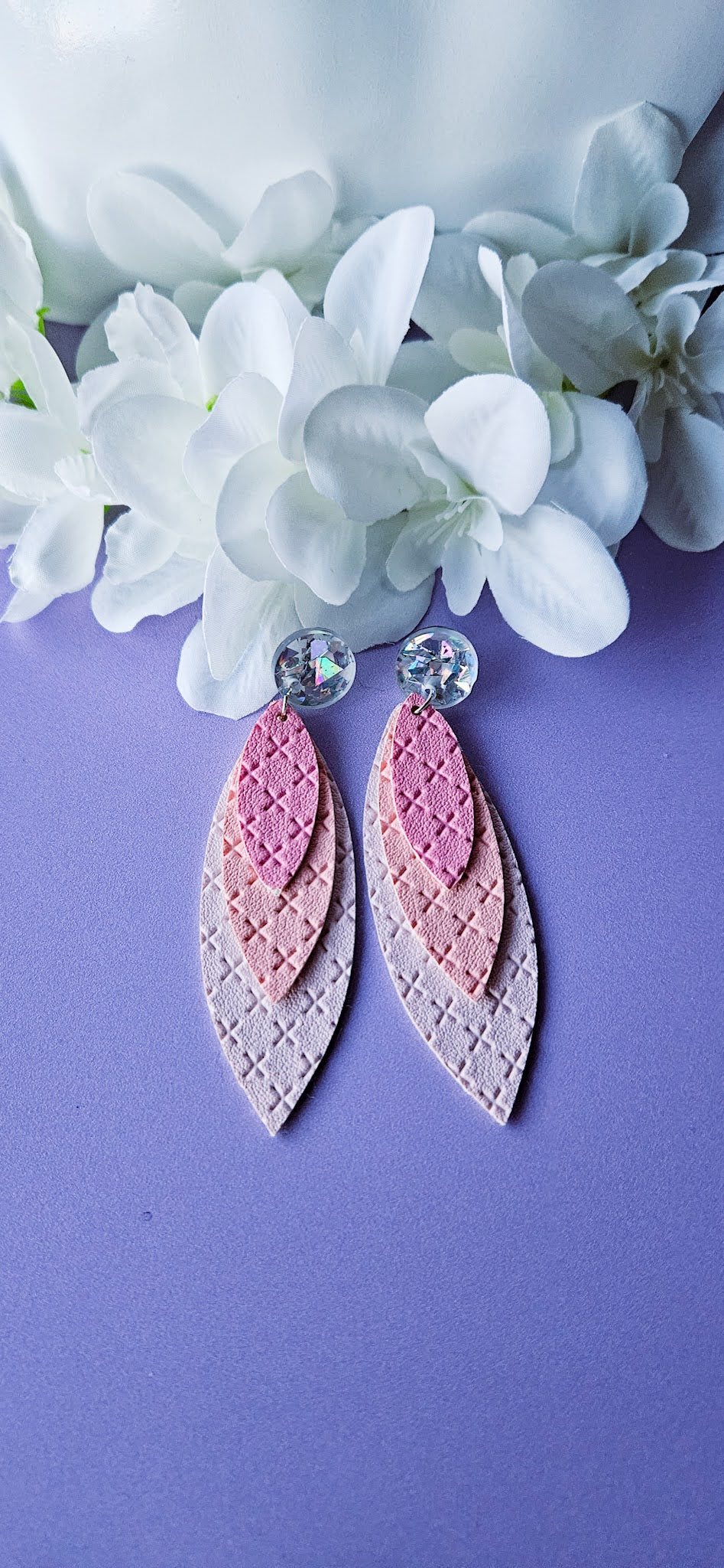 Pink Leaf Dangles w/ Silver Stud Top