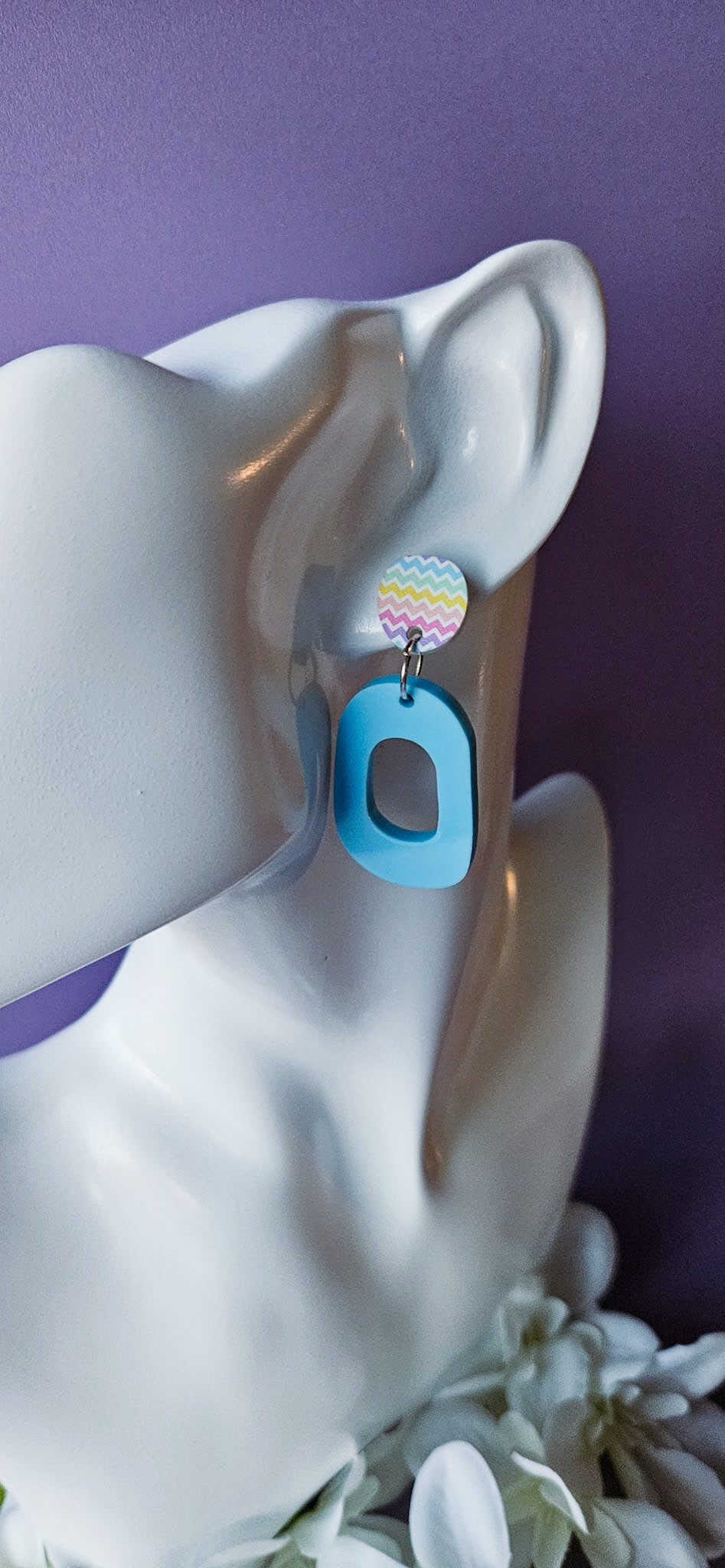 Light Blue Dangles w/Rainbow Stud Top