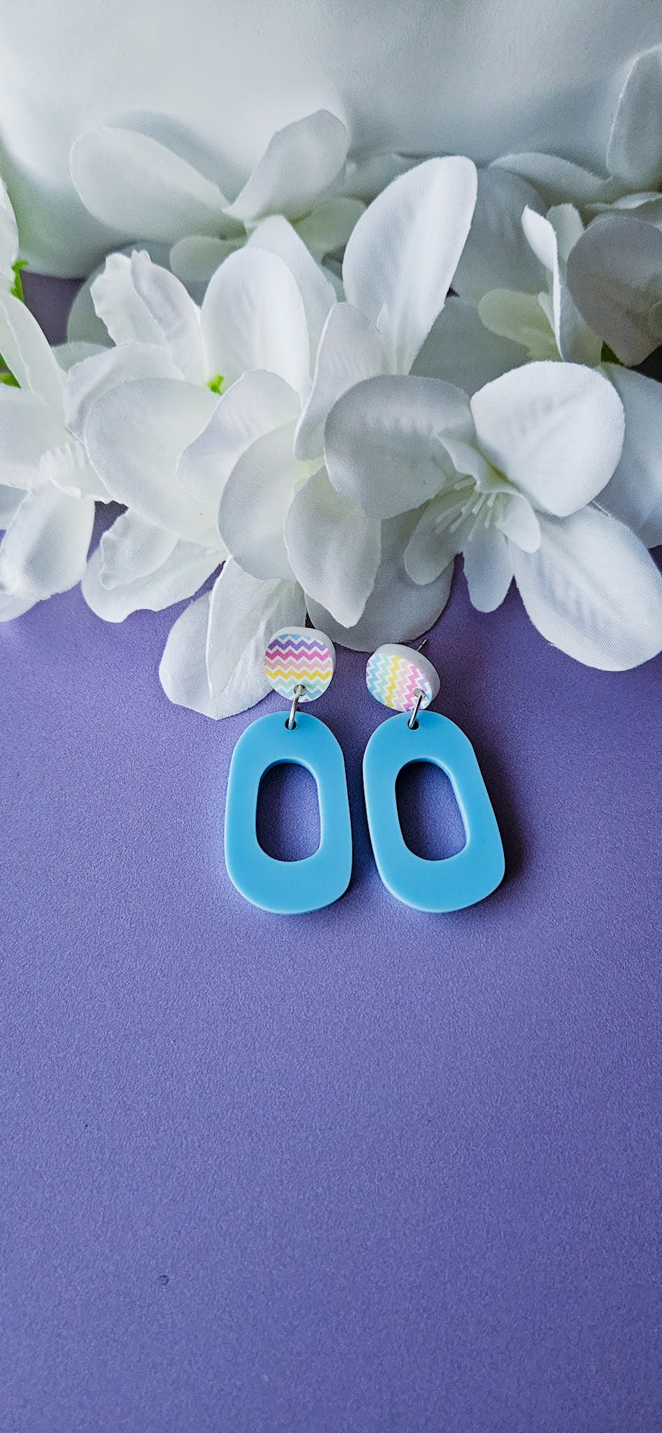 Light Blue Dangles w/Rainbow Stud Top