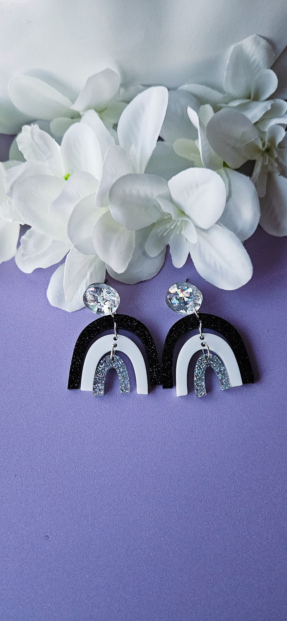 Black & Silver Rainbow Arch Dangles
