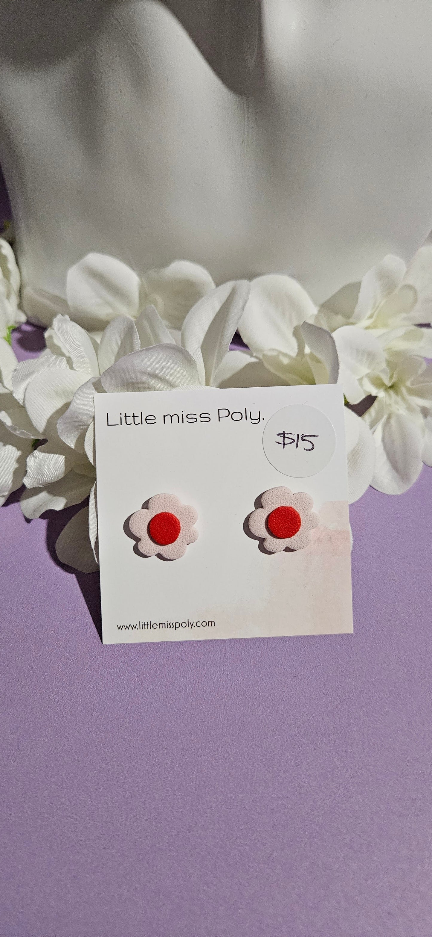 Dusty Pink/Red Botanical Studs by Little Miss Poly