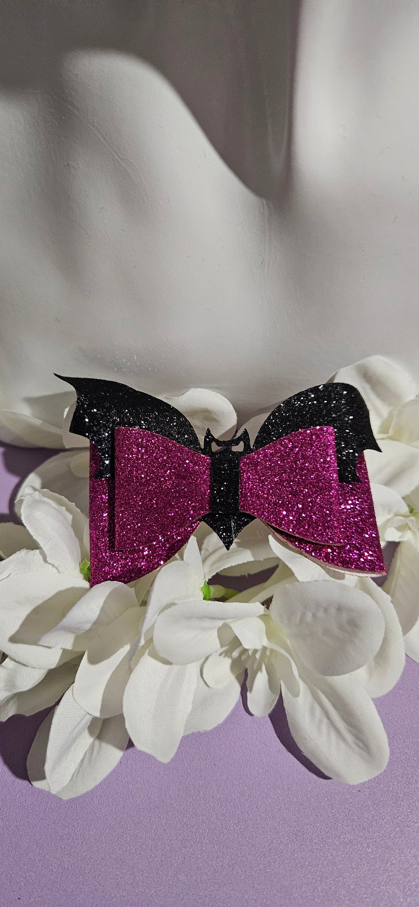 Pink/Black Glitter Bat Hair Clips