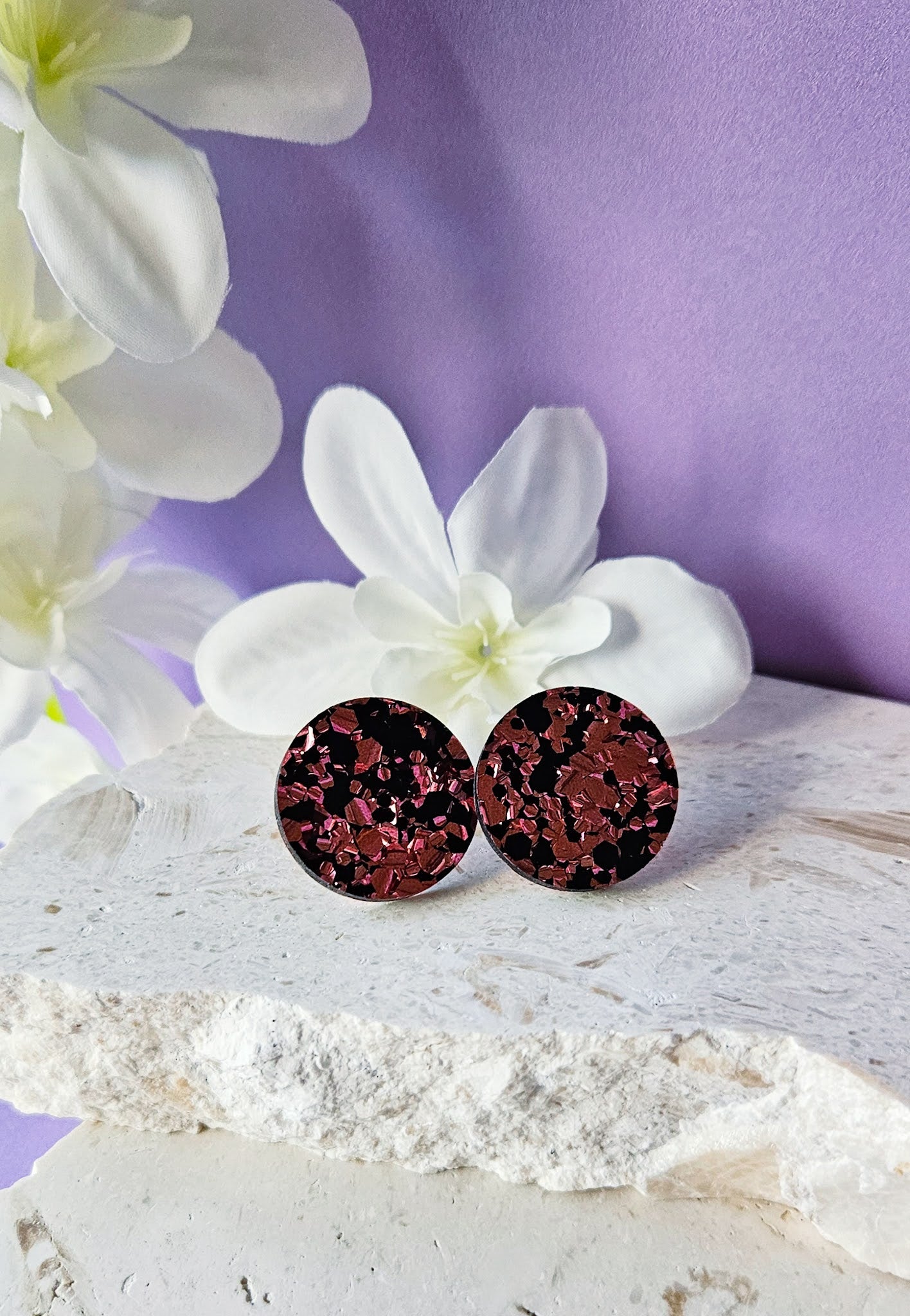 Black & Rose Glitter| Studs