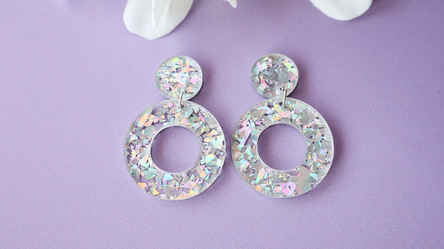 Silver Holographic Glitter Mini Hoops