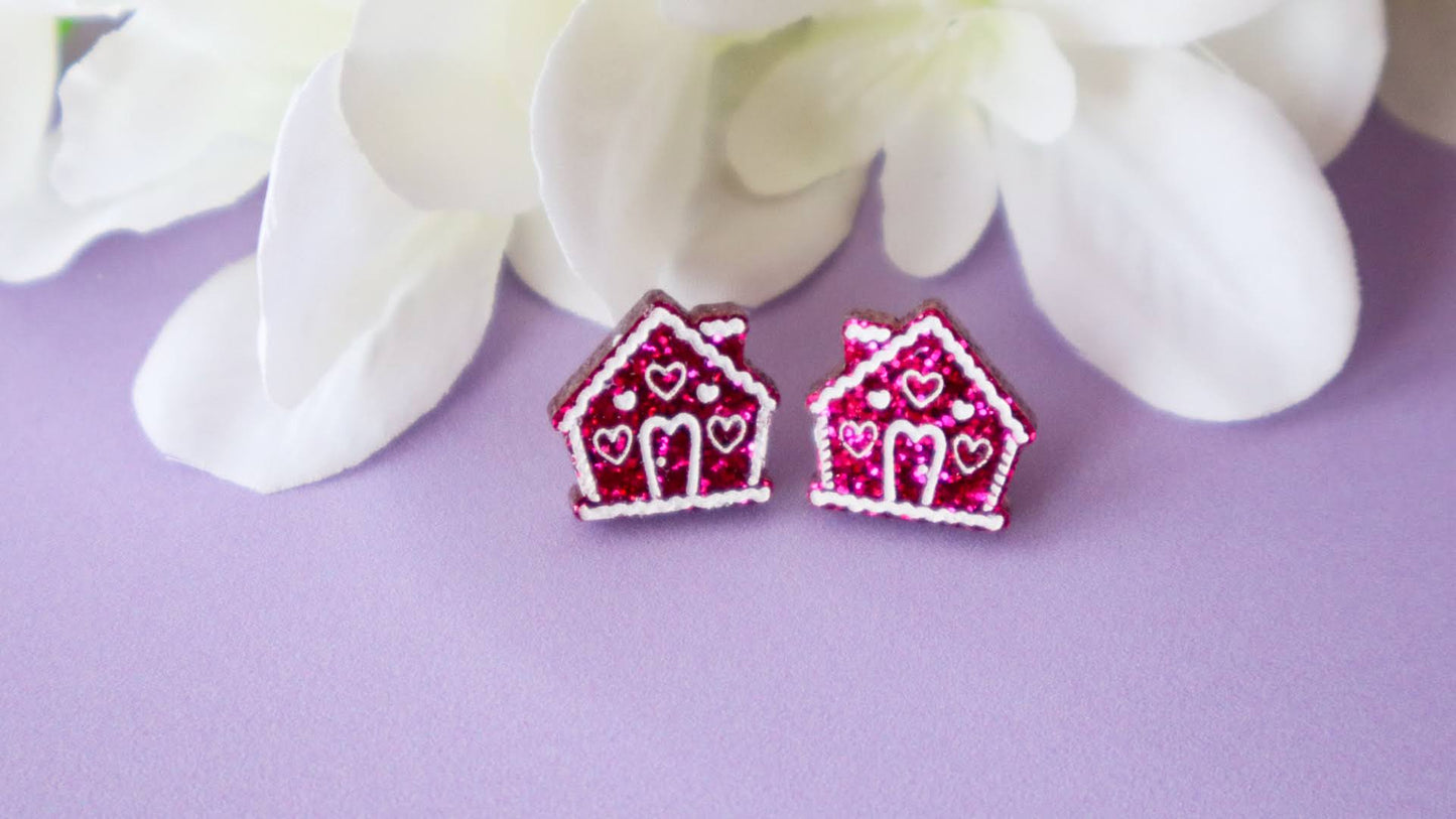 Hot Pink Gingerbread House Studs