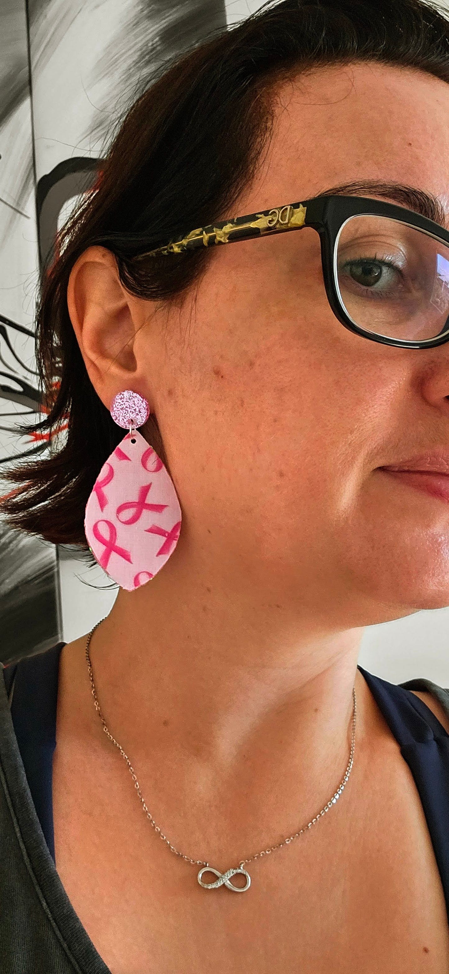Pink Ribbon & Pink Stud Top Teardrops