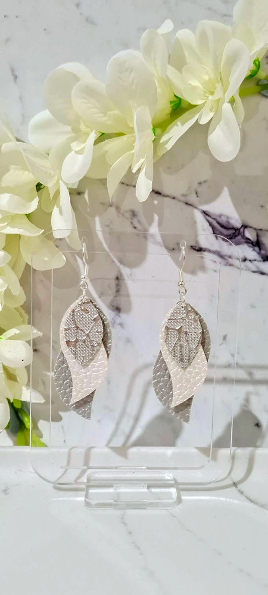 Silver Crackle, Pearl White & Metallic Silver Leaf Earrings