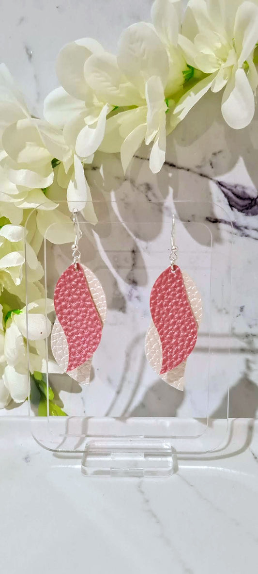 Metallic Pink & Pearl White Leaf Earrings