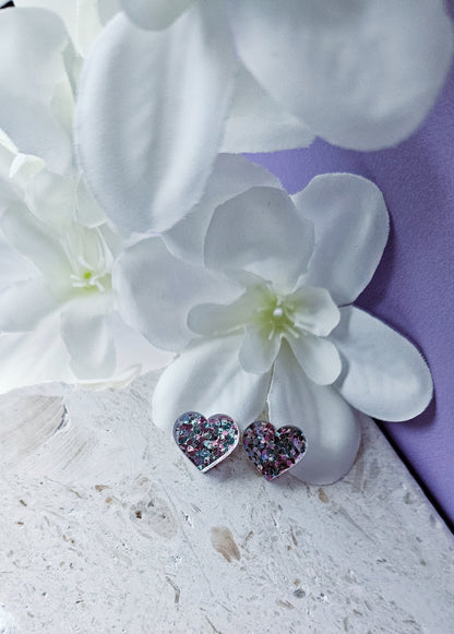Rosa Glitter Hearts|Studs