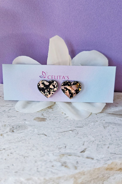 Black & Gold Heart Shards| Studs