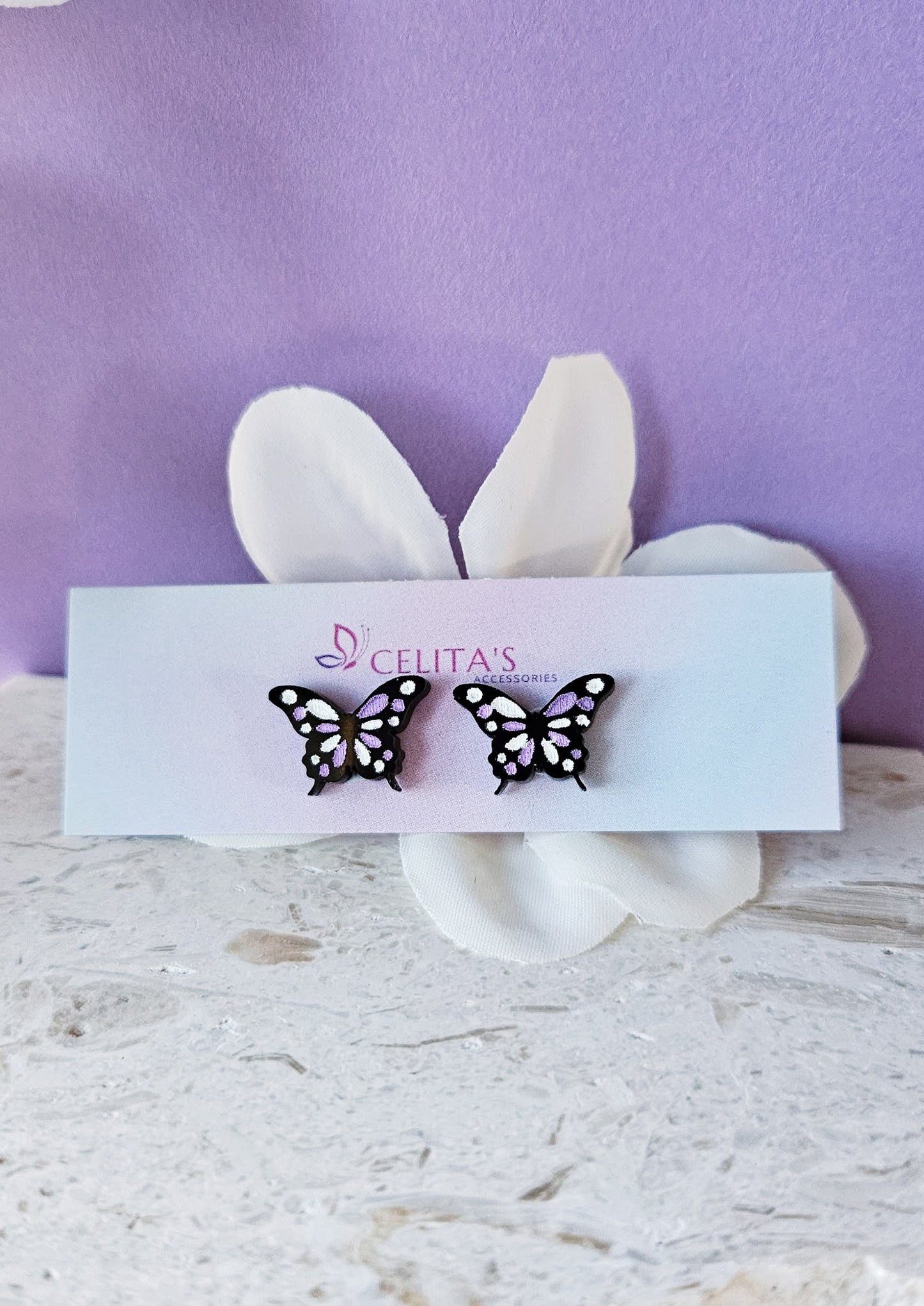 Glossy Black Butterfly|Studs