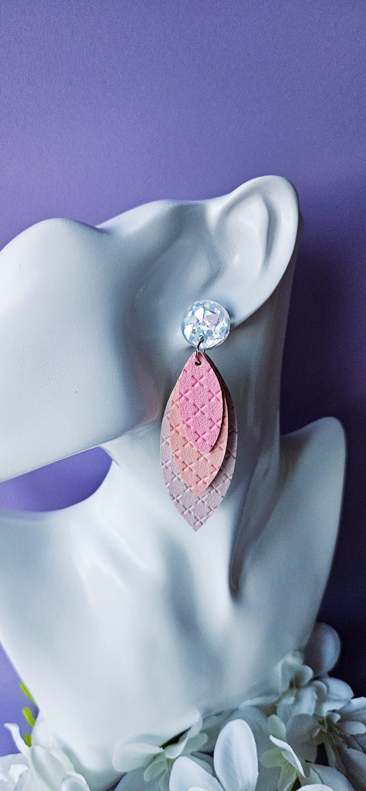 Pink Leaf Dangles w/ Silver Stud Top