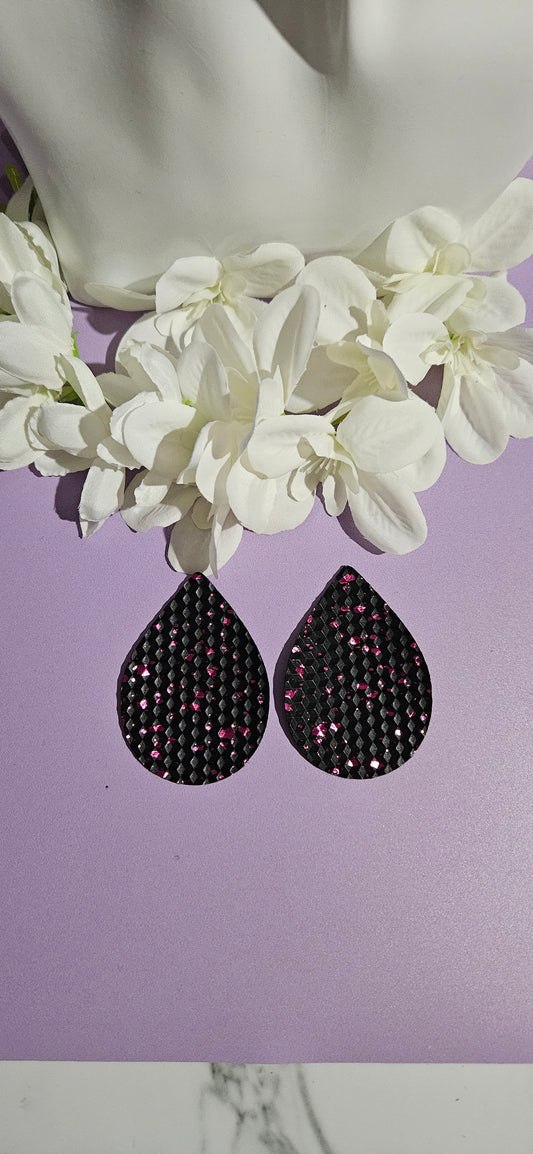Geometric Black Pink Speckles Teardrop Dangles