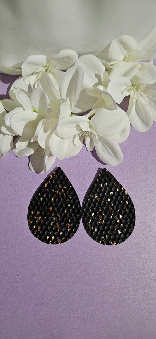 Geometric Black Pink Speckles Teardrop Dangles