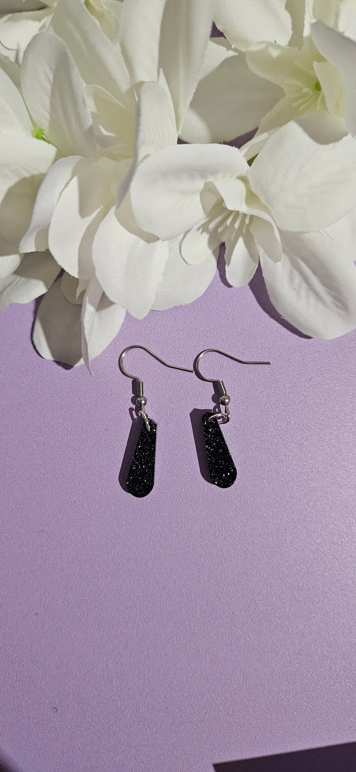 Black Glitter Long Drop Dangles