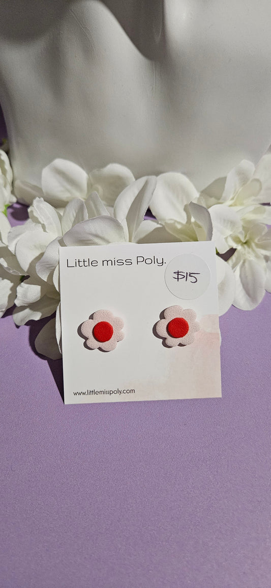 Dusty Pink/Red Botanical Studs by Little Miss Poly