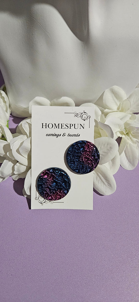 XL Blue/Purple Studs- by Homespun Earrings