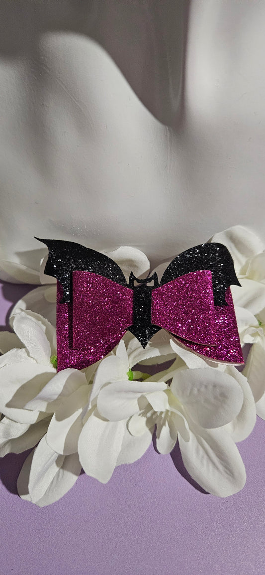 Pink/Black Glitter Bat Hair Clips