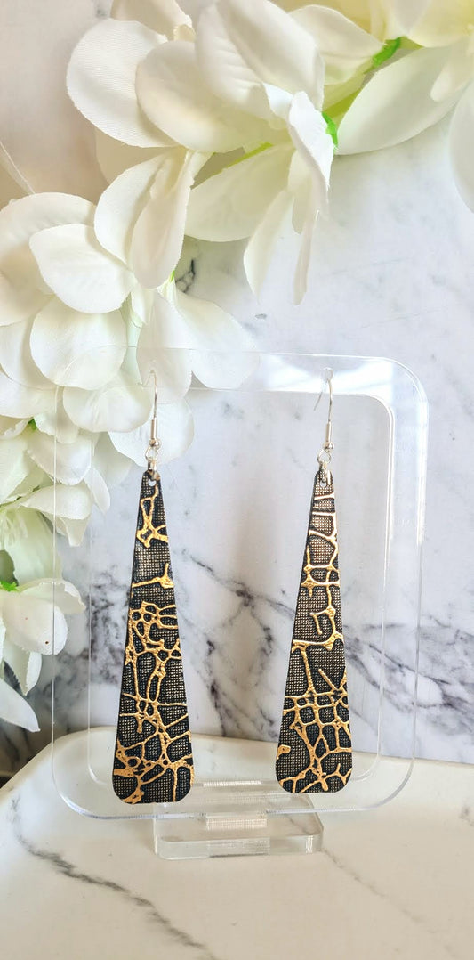 Crackle Gold on Black Dangles
