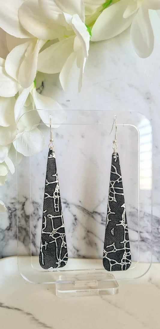 Silver Crackle on Black Dangles