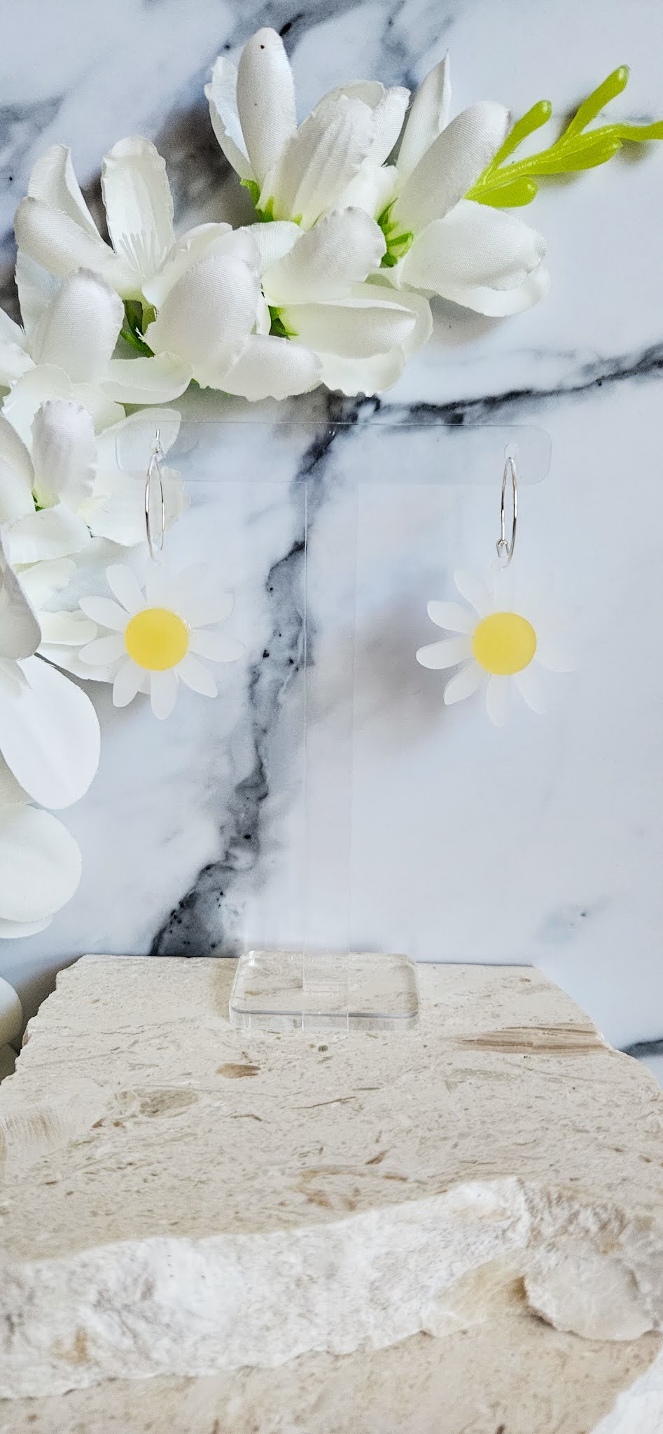 Frosted White Daisy Dangles
