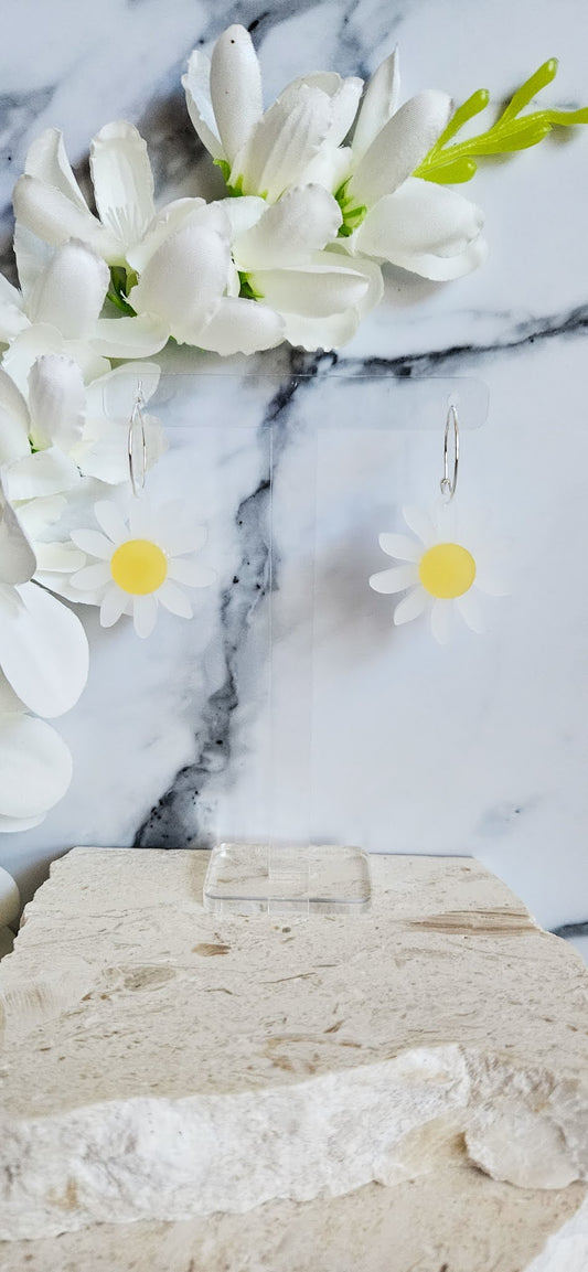Frosted White Daisy Dangles