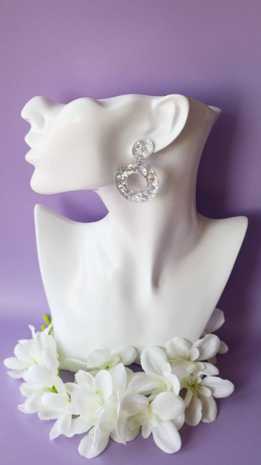 Silver Holographic Glitter Mini Hoops