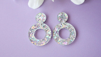 Silver Holographic Glitter Mini Hoops