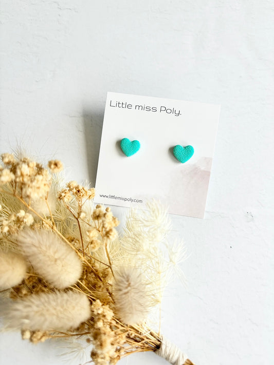 Mini Heart Studs - Aqua