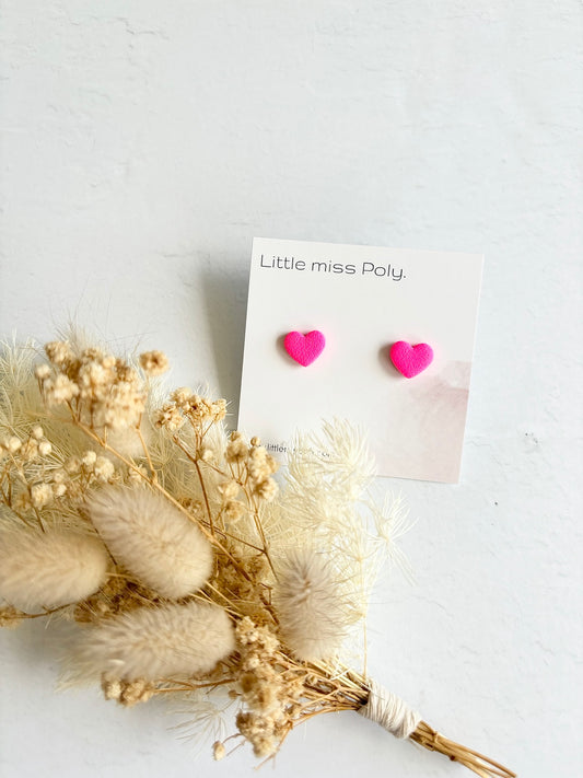 Mini Heart Studs - Neon Pink