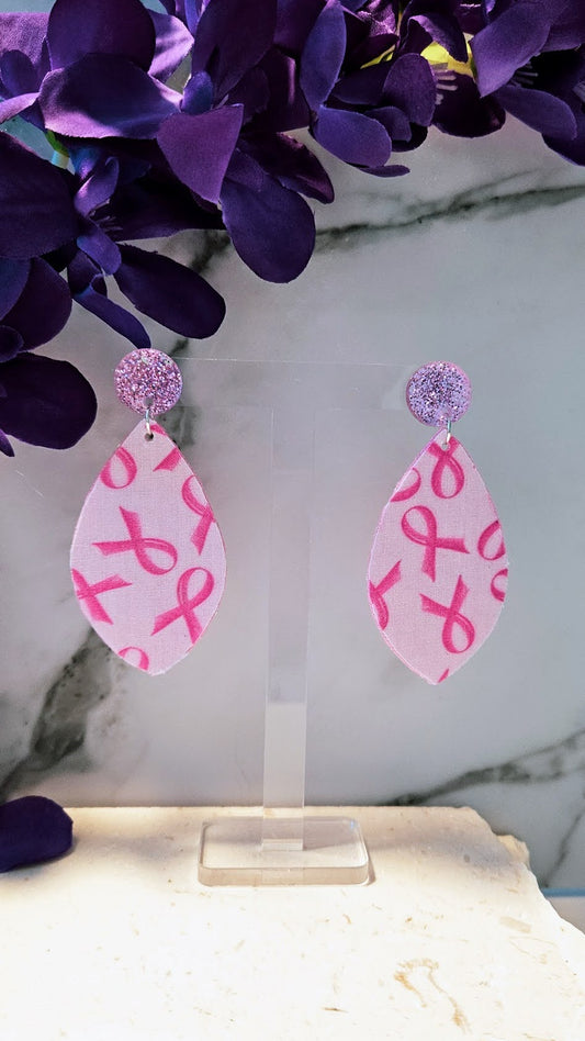Pink Ribbon & Pink Stud Top Teardrops