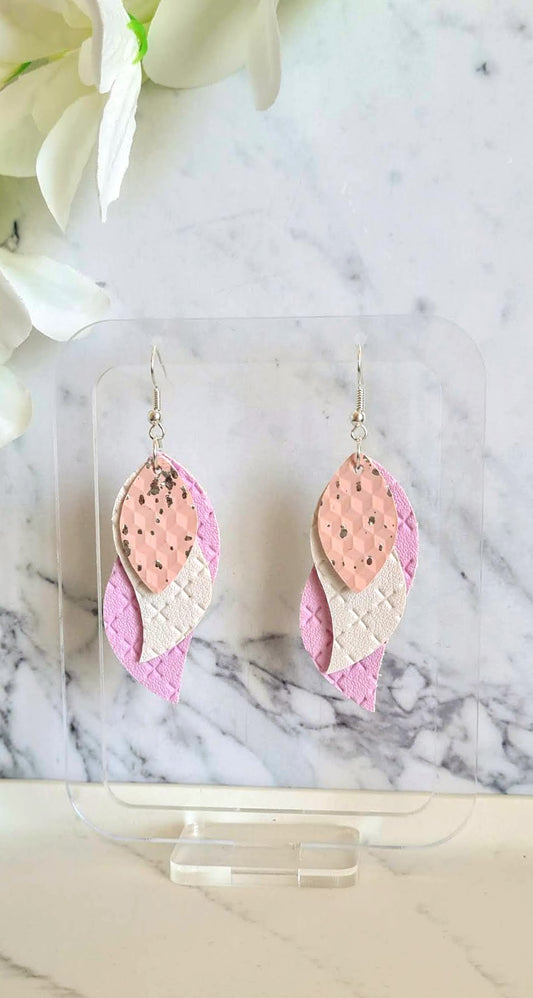 Pink Candy, White & Lilac Leaf Earrings