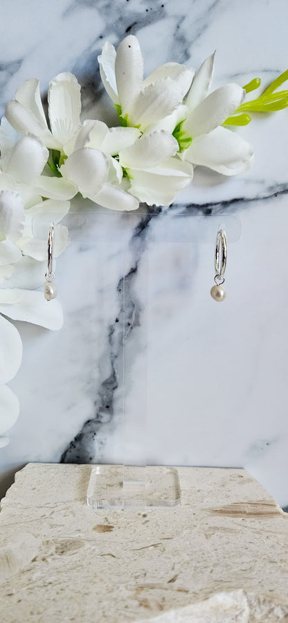 Silver Circle Huggies with Freshwater Pearls